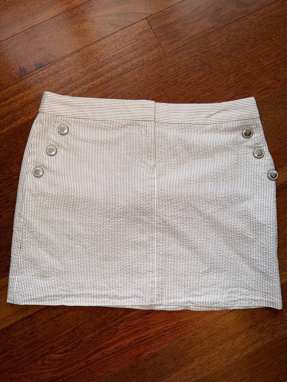 J. Crew white and Gray Striped Seersucker Mini Skirt